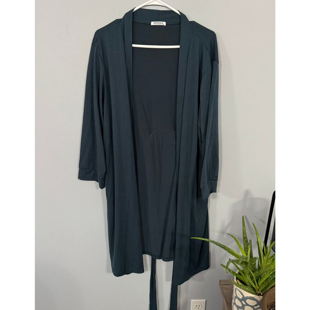 Hot Touch Dark Teal Blue Open Front Cardigan w/ Belt Size XXL Long